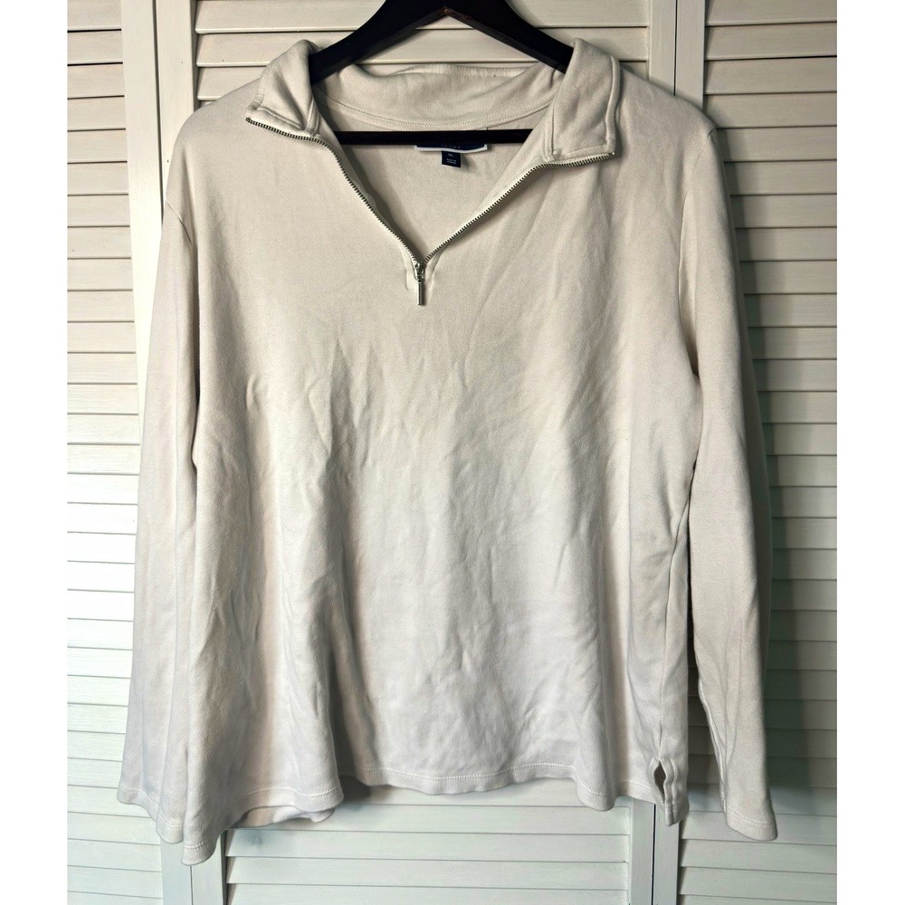 Karen Scott Sport Womens XL White Quarter Zip Mock Neck Pullover Sweatshirt